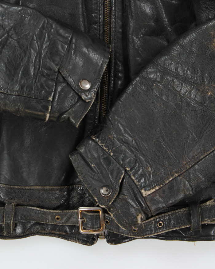 Vintage 1950s Shearling Lined Horsehide Leather Belted Biker Jacket - L