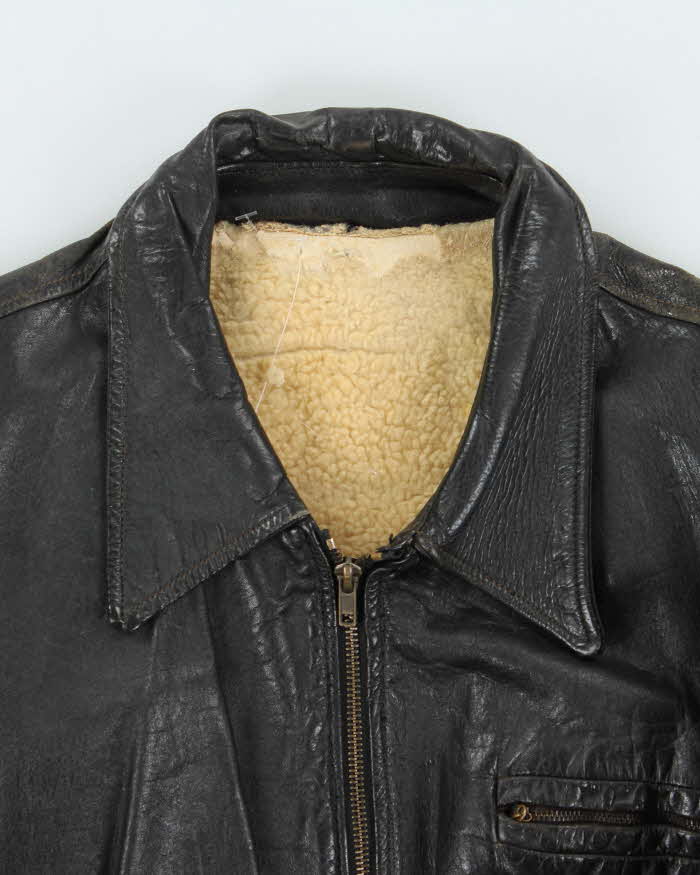 Vintage 1950s Shearling Lined Horsehide Leather Belted Biker Jacket - L