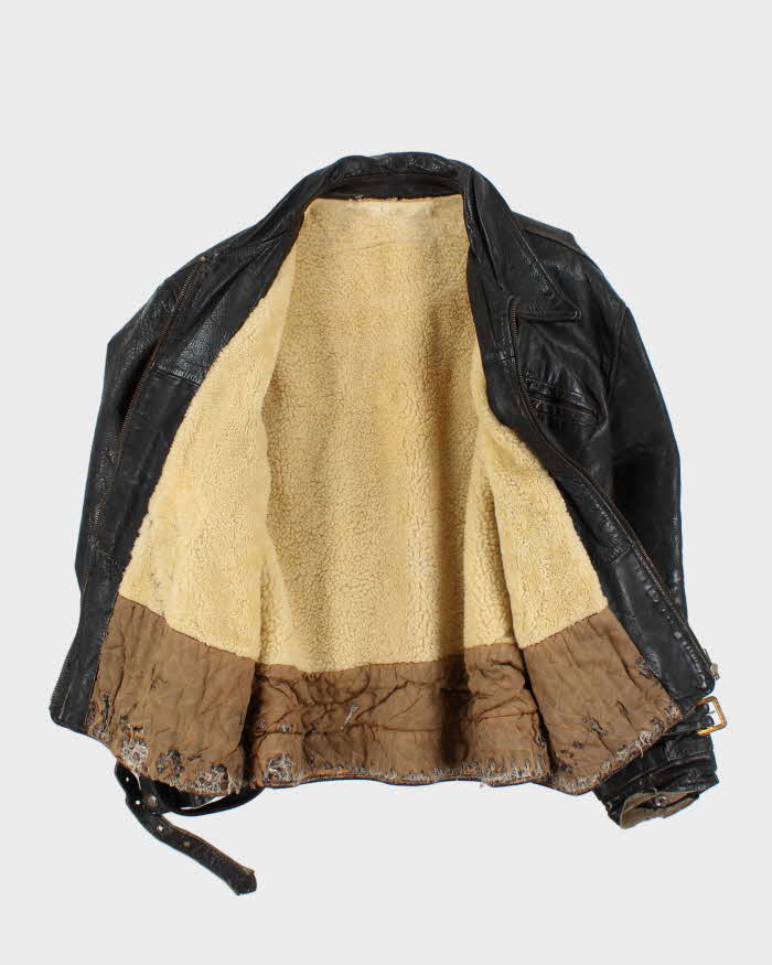 Vintage 1950s Shearling Lined Horsehide Leather Belted Biker Jacket - L