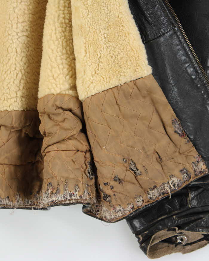 Vintage 1950s Shearling Lined Horsehide Leather Belted Biker Jacket - L