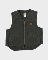 Vintage Y2K 00s Carhartt Sandstone Khaki Sherpa Lined Workwear Gilet - XL