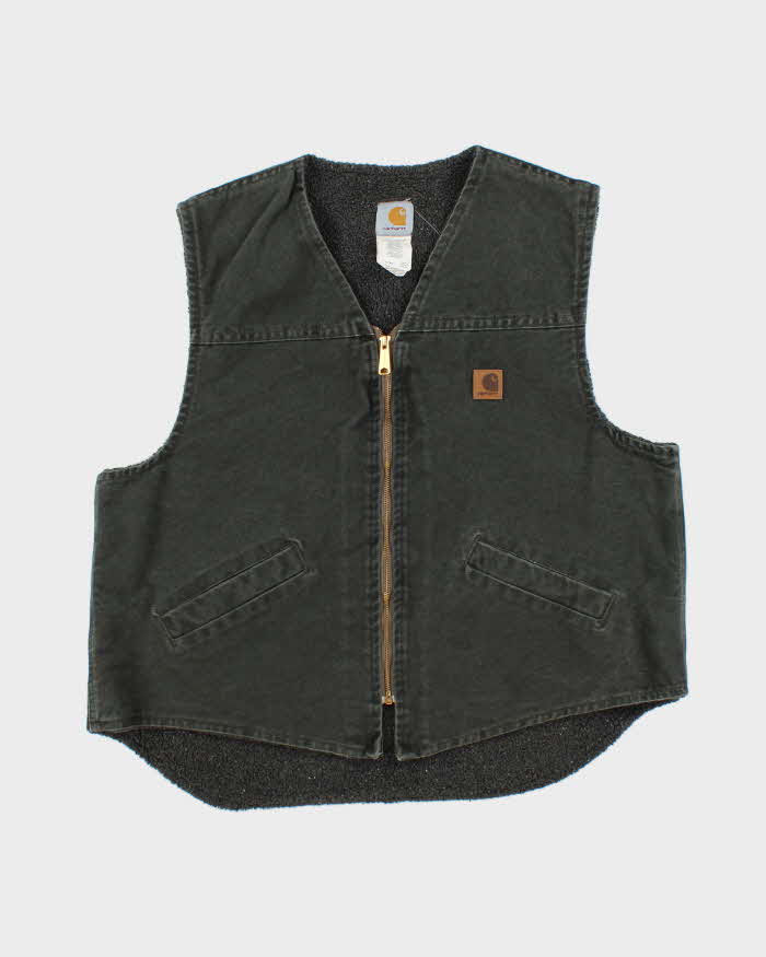 Vintage Y2K 00s Carhartt Sandstone Khaki Sherpa Lined Workwear Gilet - XL