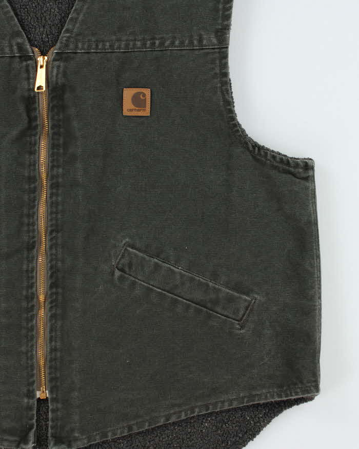 Vintage Y2K 00s Carhartt Sandstone Khaki Sherpa Lined Workwear Gilet - XL