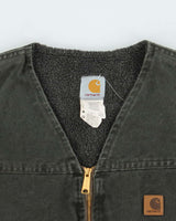 Vintage Y2K 00s Carhartt Sandstone Khaki Sherpa Lined Workwear Gilet - XL