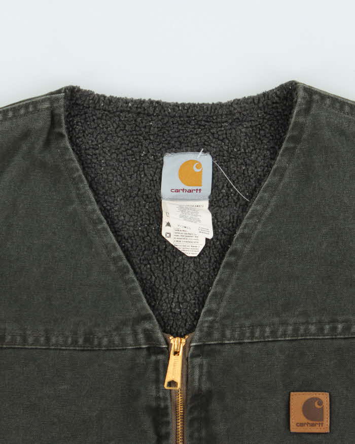 Vintage Y2K 00s Carhartt Sandstone Khaki Sherpa Lined Workwear Gilet - XL