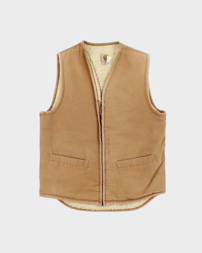 Vintage 1970s Carhartt Duck Canvas Sherpa Lined Made In USA Workwear Gilet - M