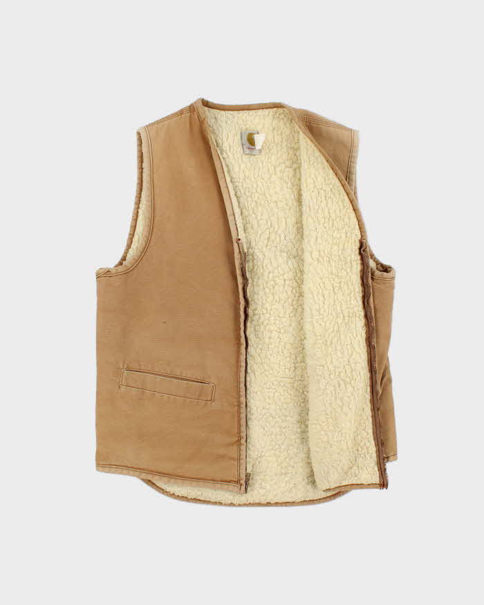 Vintage 1970s Carhartt Duck Canvas Sherpa Lined Made In USA Workwear Gilet - M