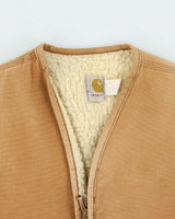 Vintage 1970s Carhartt Duck Canvas Sherpa Lined Made In USA Workwear Gilet - M