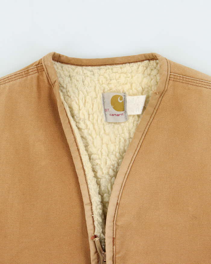 Vintage 1970s Carhartt Duck Canvas Sherpa Lined Made In USA Workwear Gilet - M