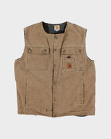 Vintage Carhartt Sandstone Sherpa Lined Multi Pocket Workwear Gilet - L