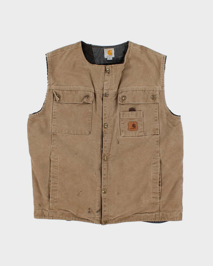 Vintage Carhartt Sandstone Sherpa Lined Multi Pocket Workwear Gilet - L