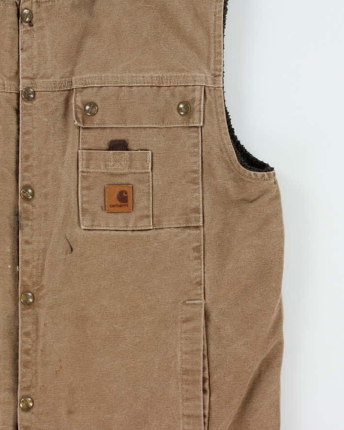 Vintage Carhartt Sandstone Sherpa Lined Multi Pocket Workwear Gilet - L