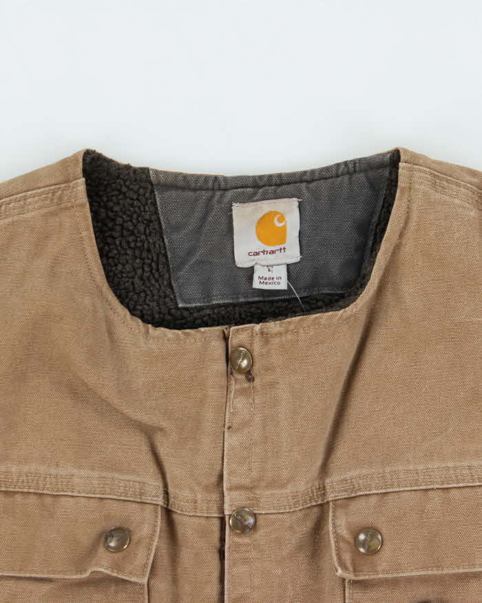 Vintage Carhartt Sandstone Sherpa Lined Multi Pocket Workwear Gilet - L