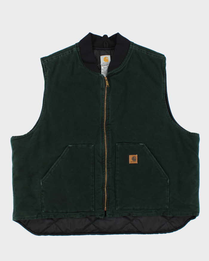 Vintage Y2K 00s Carhartt Sandstone Artic Quilt Lined Spruce Green Workwear Gilet - XXXL