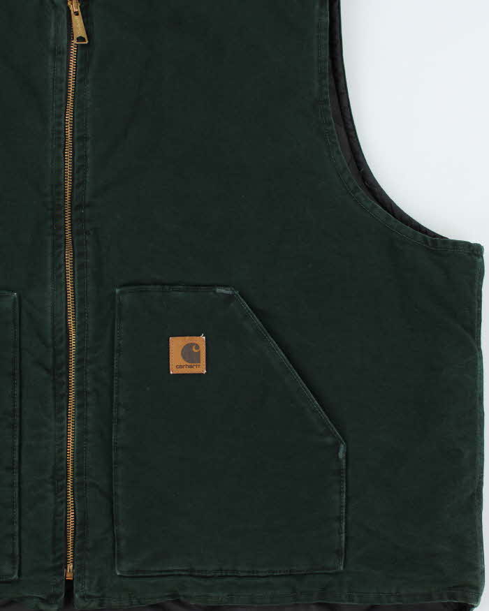 Vintage Y2K 00s Carhartt Sandstone Artic Quilt Lined Spruce Green Workwear Gilet - XXXL