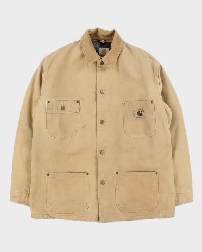 Vintage 2000 Carhartt Sandstone Made In Usa Tan Canvas Blanket Lined Chore Workwear Jacket - M