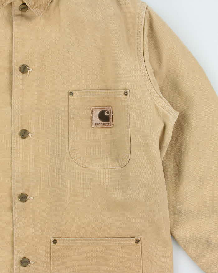 Vintage 2000 Carhartt Sandstone Made In Usa Tan Canvas Blanket Lined Chore Workwear Jacket - M