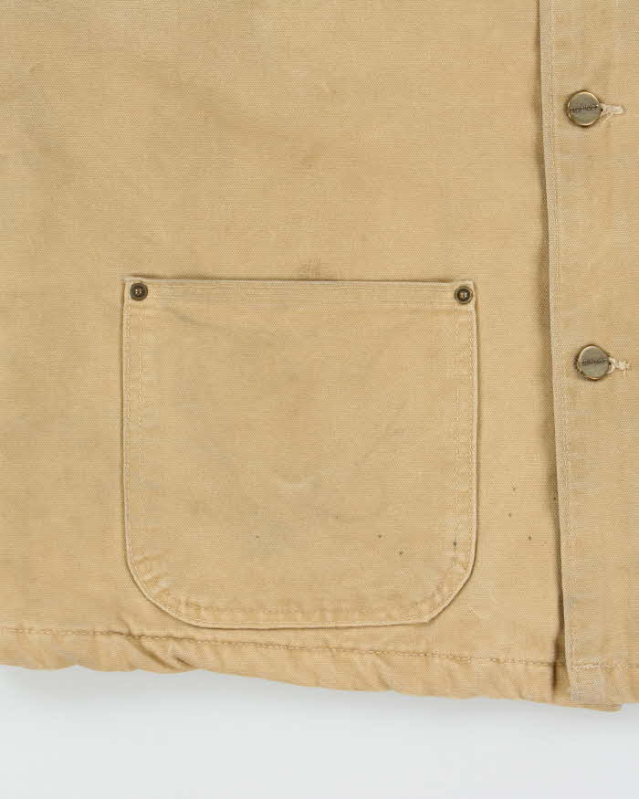 Vintage 2000 Carhartt Sandstone Made In Usa Tan Canvas Blanket Lined Chore Workwear Jacket - M