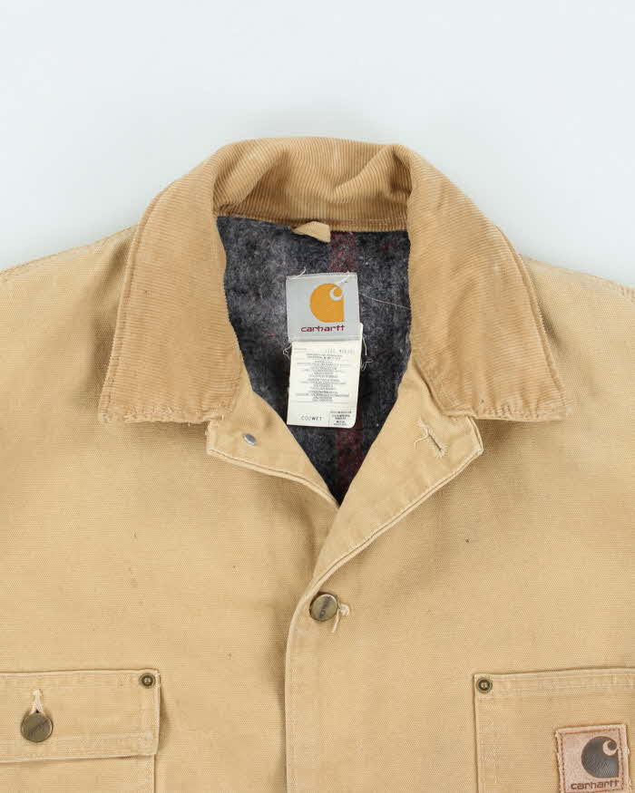 Vintage 2000 Carhartt Sandstone Made In Usa Tan Canvas Blanket Lined Chore Workwear Jacket - M