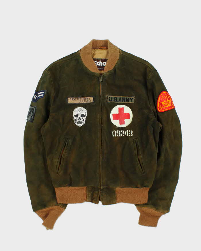 Vintage 1990s Schott NYC U.S Army Medic Mochizuki Japan Hand Painted Suede Bomber Jacket - L