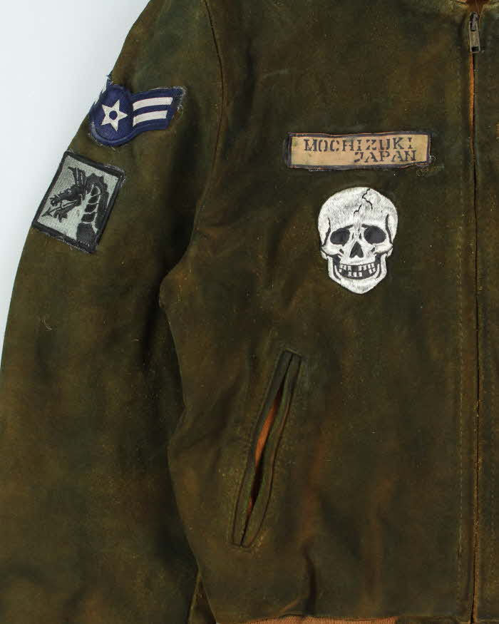 Vintage 1990s Schott NYC U.S Army Medic Mochizuki Japan Hand Painted Suede Bomber Jacket - L
