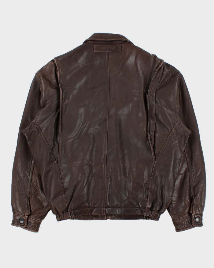 Vintage 1990s Nautica Fleece Quilt Lined Calfskin Leather Bomber Jacket - M