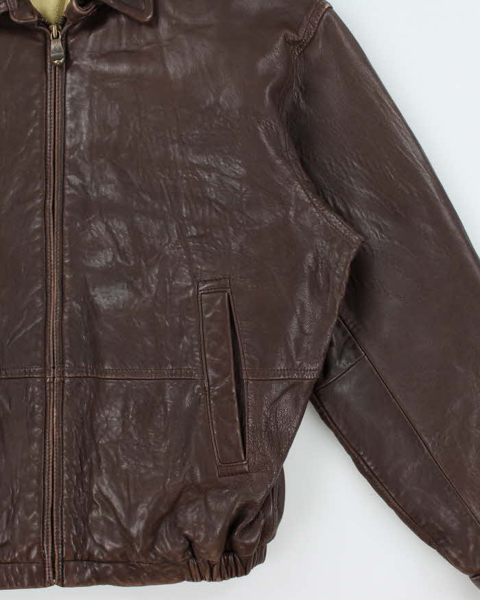 Vintage 1990s Nautica Fleece Quilt Lined Calfskin Leather Bomber Jacket - M