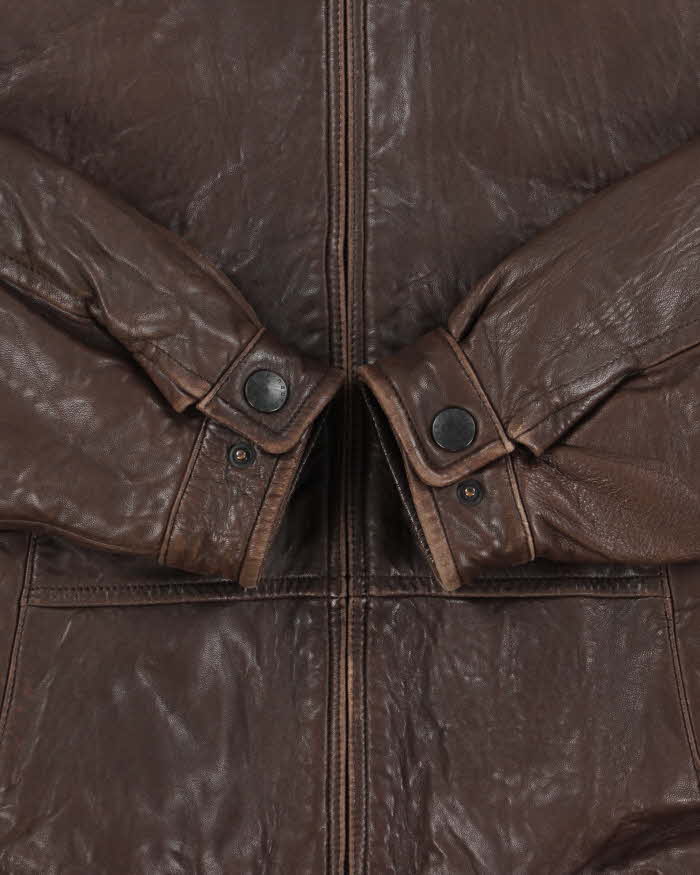 Vintage 1990s Nautica Fleece Quilt Lined Calfskin Leather Bomber Jacket - M