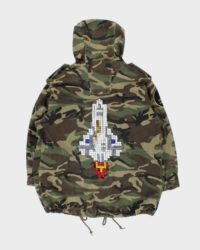 SS2016 Saint Laurent Space Camo Sequin Military Hooded Canvas Hunting Jacket - XL