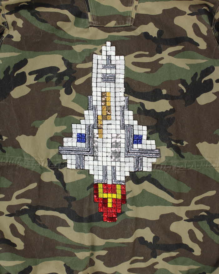 SS2016 Saint Laurent Space Camo Sequin Military Hooded Canvas Hunting Jacket - XL