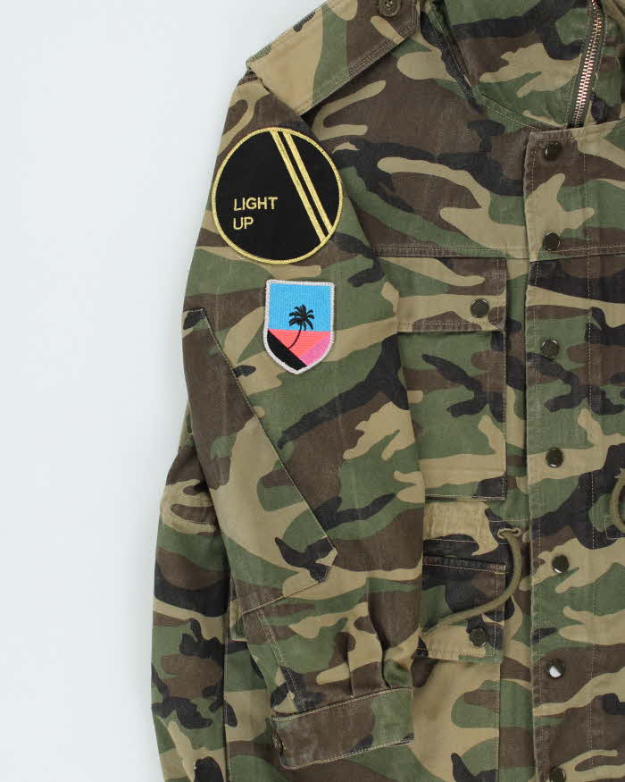 SS2016 Saint Laurent Space Camo Sequin Military Hooded Canvas Hunting Jacket - XL