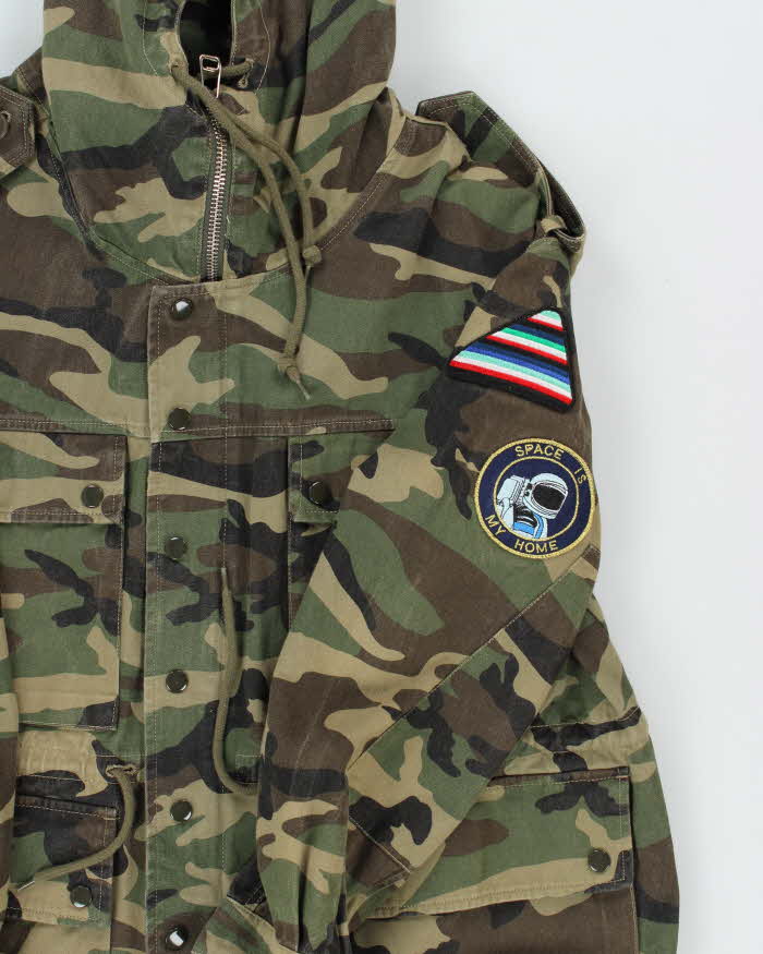 SS2016 Saint Laurent Space Camo Sequin Military Hooded Canvas Hunting Jacket - XL