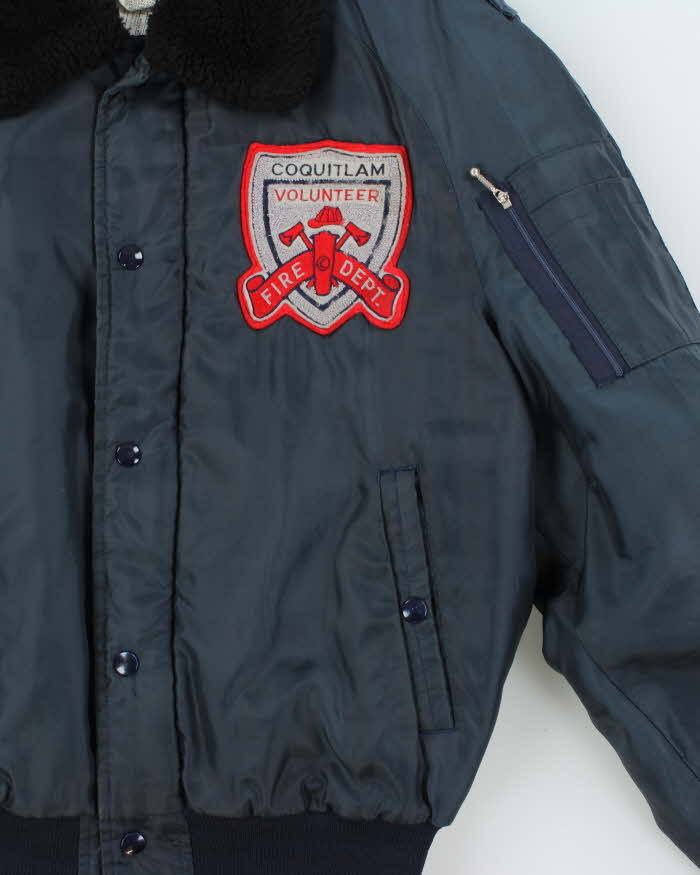 Vintage 1970s Avion Sportswear Coquitlam Fire Dept. Satin Shearling Bomber Jacket - L