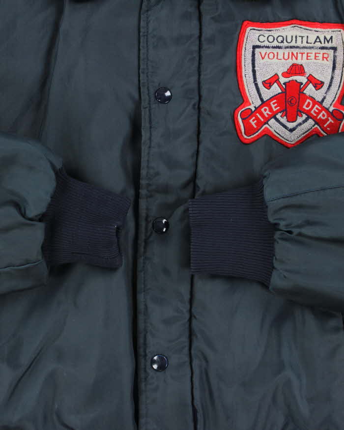 Vintage 1970s Avion Sportswear Coquitlam Fire Dept. Satin Shearling Bomber Jacket - L