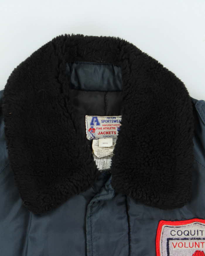 Vintage 1970s Avion Sportswear Coquitlam Fire Dept. Satin Shearling Bomber Jacket - L