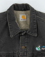 Vintage Y2K 00s Carhartt J233 Sandstone Sherpa Lined Made In USA Workwear Trucker Jacket - L