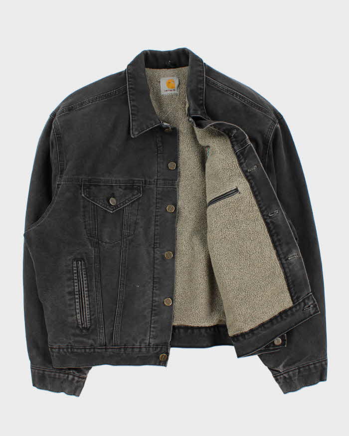 Vintage Y2K 00s Carhartt J233 Sandstone Sherpa Lined Made In USA Workwear Trucker Jacket - L