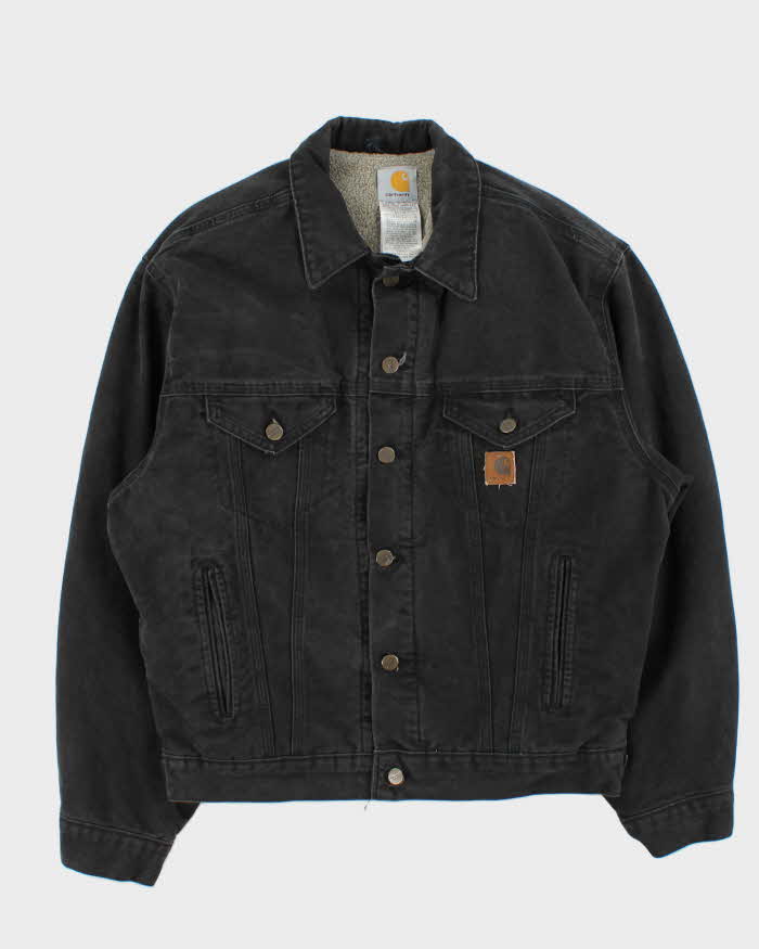 Vintage Y2K 00s Carhartt J233 Sandstone Sherpa Lined Made In USA Workwear Trucker Jacket - M