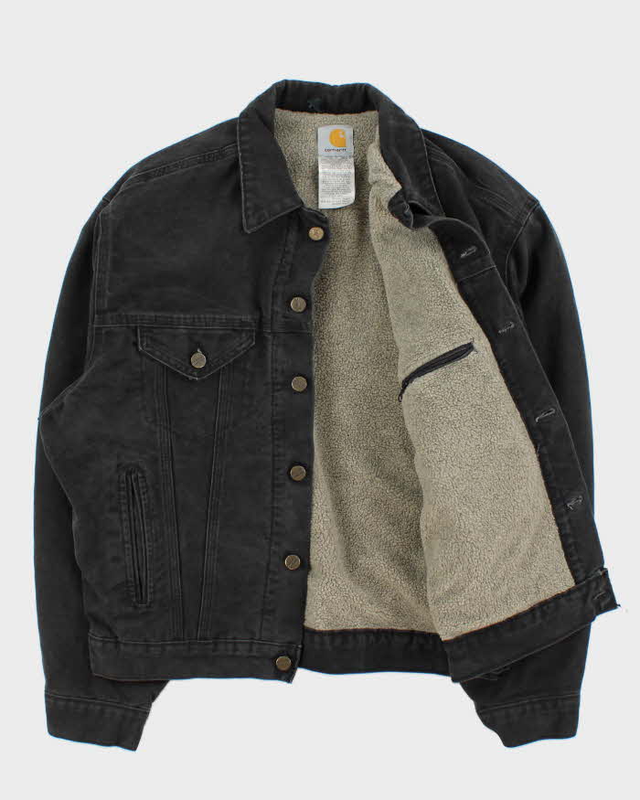 Vintage Y2K 00s Carhartt J233 Sandstone Sherpa Lined Made In USA Workwear Trucker Jacket - M