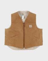 Vintage 1980s Carhartt VO3 Sandstone Canvas Sherpa Lined Union Made In USA Workwear Gilet - XL