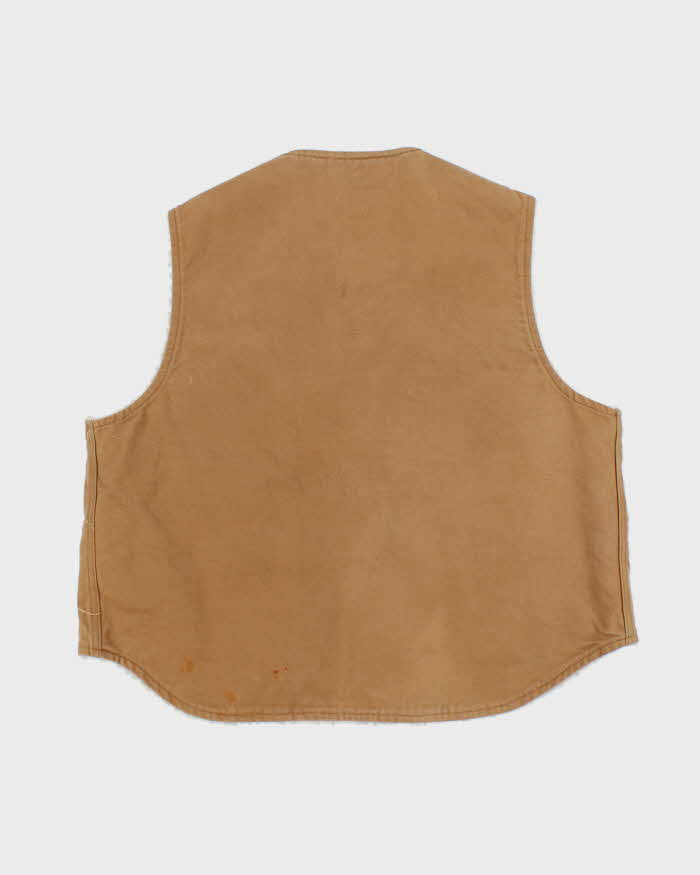Vintage 1980s Carhartt VO3 Sandstone Canvas Sherpa Lined Union Made In USA Workwear Gilet - XL