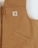 Vintage 1980s Carhartt VO3 Sandstone Canvas Sherpa Lined Union Made In USA Workwear Gilet - XL