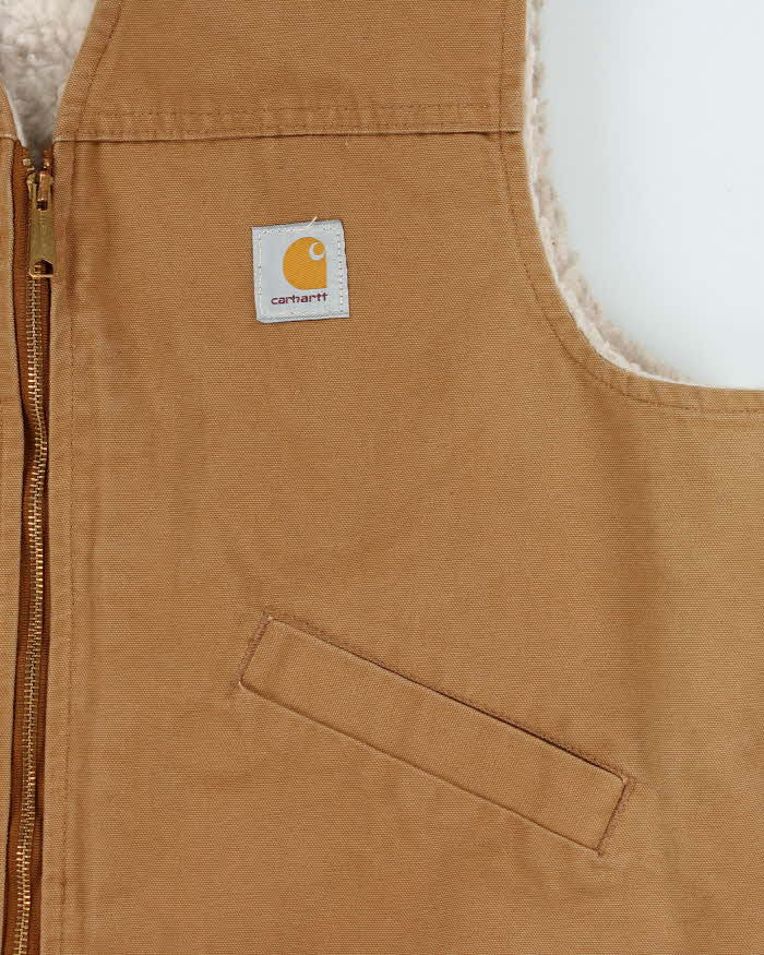 Vintage 1980s Carhartt VO3 Sandstone Canvas Sherpa Lined Union Made In USA Workwear Gilet - XL