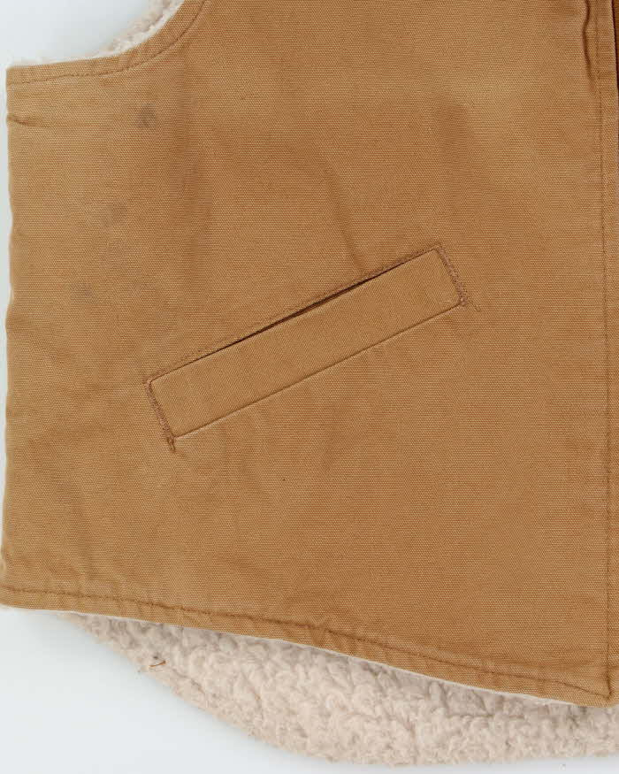 Vintage 1980s Carhartt VO3 Sandstone Canvas Sherpa Lined Union Made In USA Workwear Gilet - XL