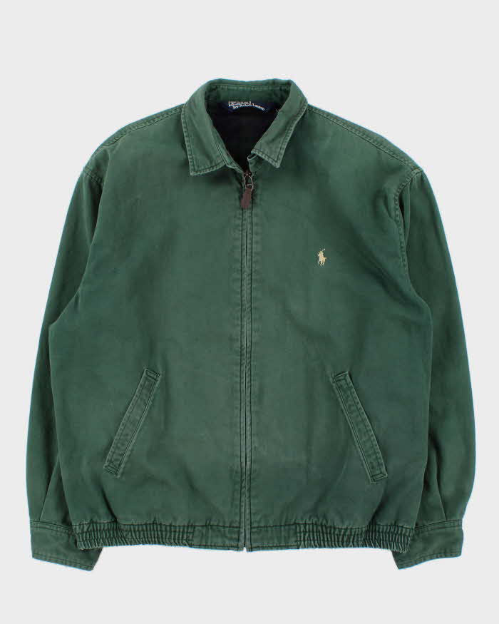 Vintage 1990s Polo Ralph Lauren Tartan Lined Forest Green Harrington Jacket - M