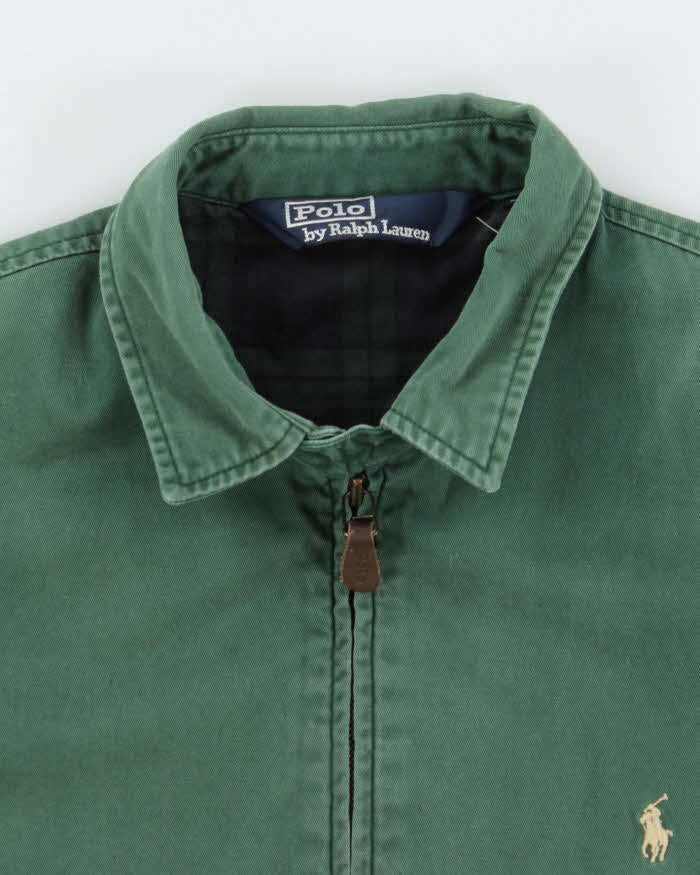 Vintage 1990s Polo Ralph Lauren Tartan Lined Forest Green Harrington Jacket - M