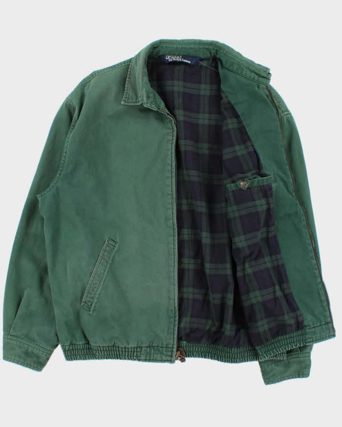Vintage 1990s Polo Ralph Lauren Tartan Lined Forest Green Harrington Jacket - M