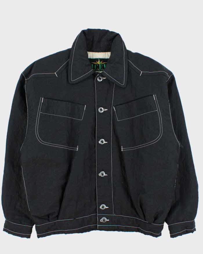 Vintage 1980s I.C.E.Y Constrat Stitch Quilt Lined Shell Bomber Jacket - M