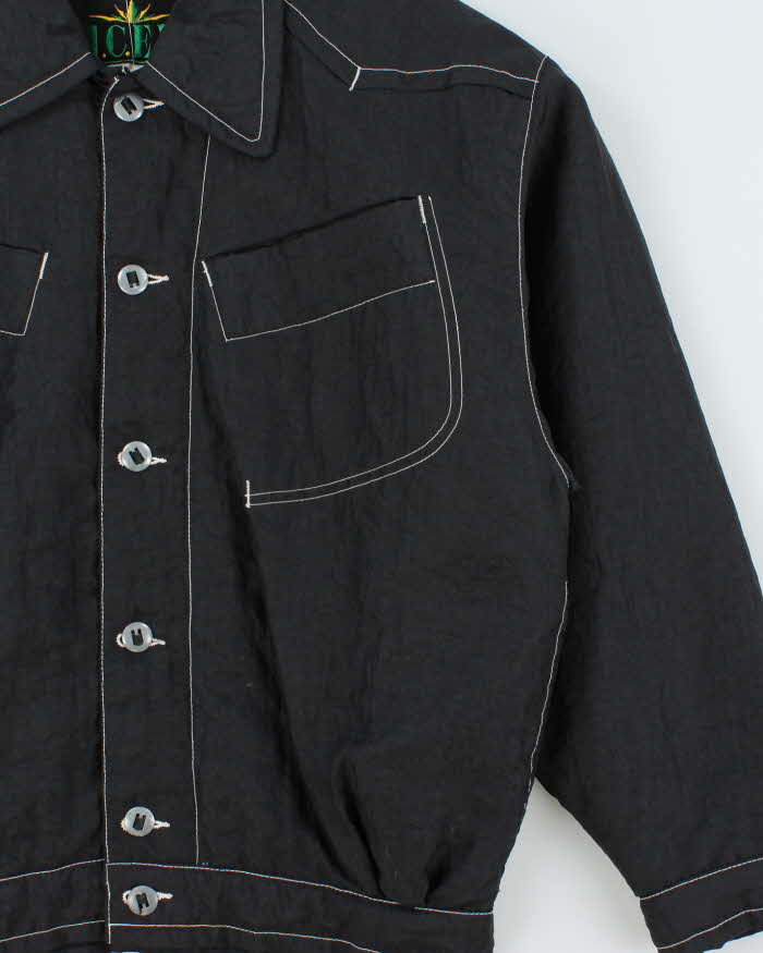 Vintage 1980s I.C.E.Y Constrat Stitch Quilt Lined Shell Bomber Jacket - M