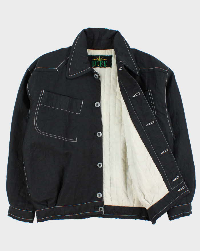 Vintage 1980s I.C.E.Y Constrat Stitch Quilt Lined Shell Bomber Jacket - M